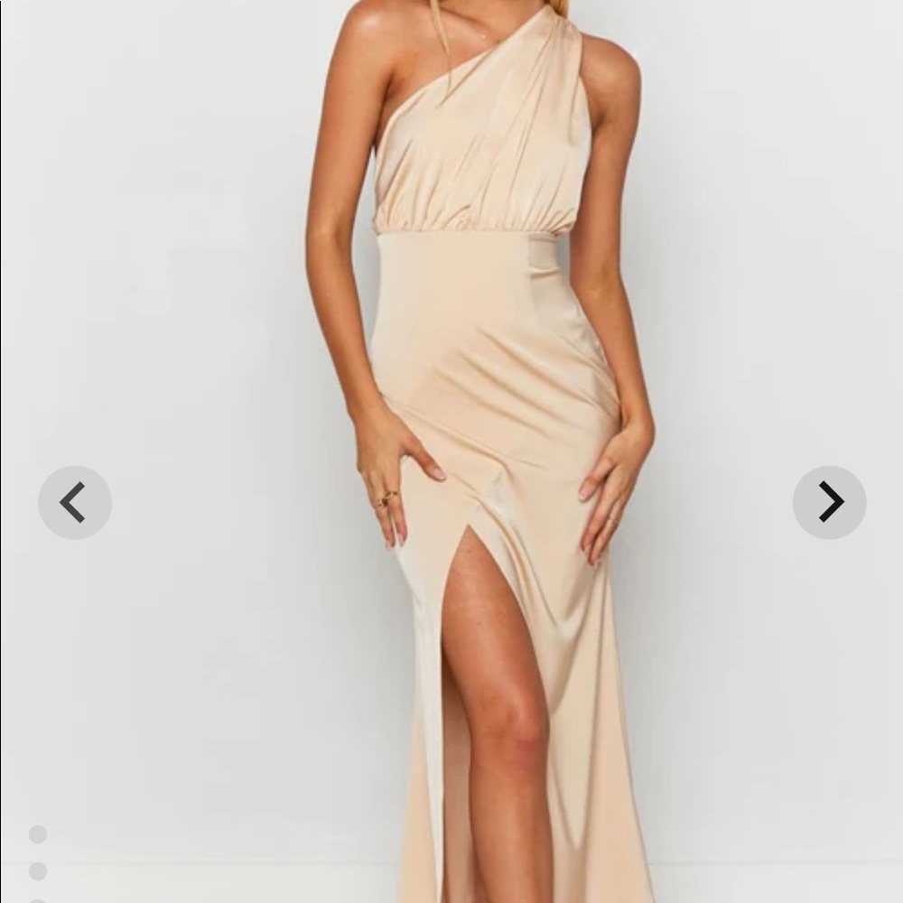 Beginning Boutique one shoulder formal dress gold/beige size 2 xs (6 Australian)